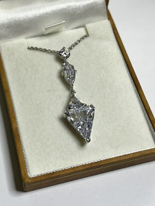 Vintage 1980s Rhodium Plated Clear Crystal Drop Necklace Boxed
