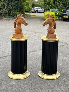 Pair Of Horse Head Statues, Cast Iron, Large In Size
