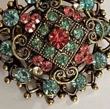 Vintage Signed Coro Blue Pink Clear Diamanté Detailed Brooch