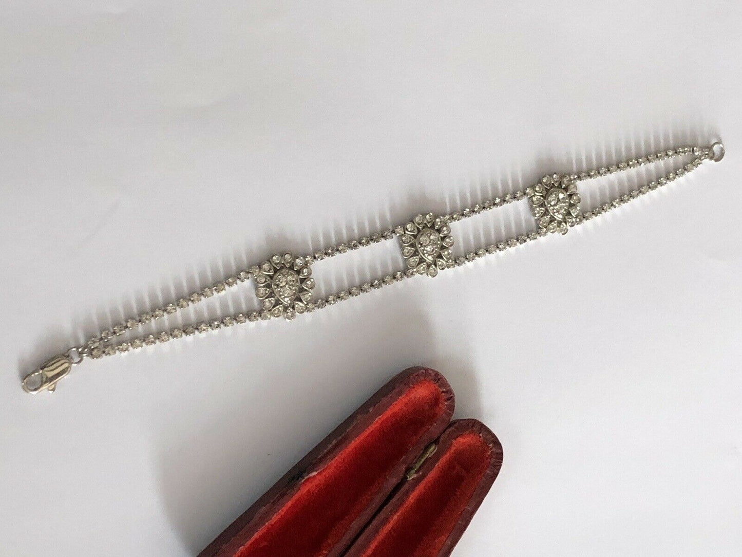 Vintage Rhodium Plated Diamanté Teardrop Bracelet