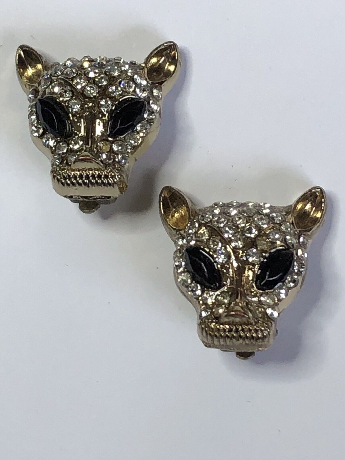 Vintage Jaguar Leopard Diamanté Clip On Earrings