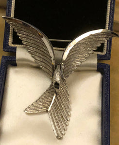 Vintage Silver Tone Numbered Stylised Bird Brooch