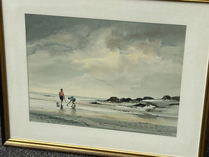 Original Coastal Scene Watercolour Painting By Douglal Treasure 1917-1995