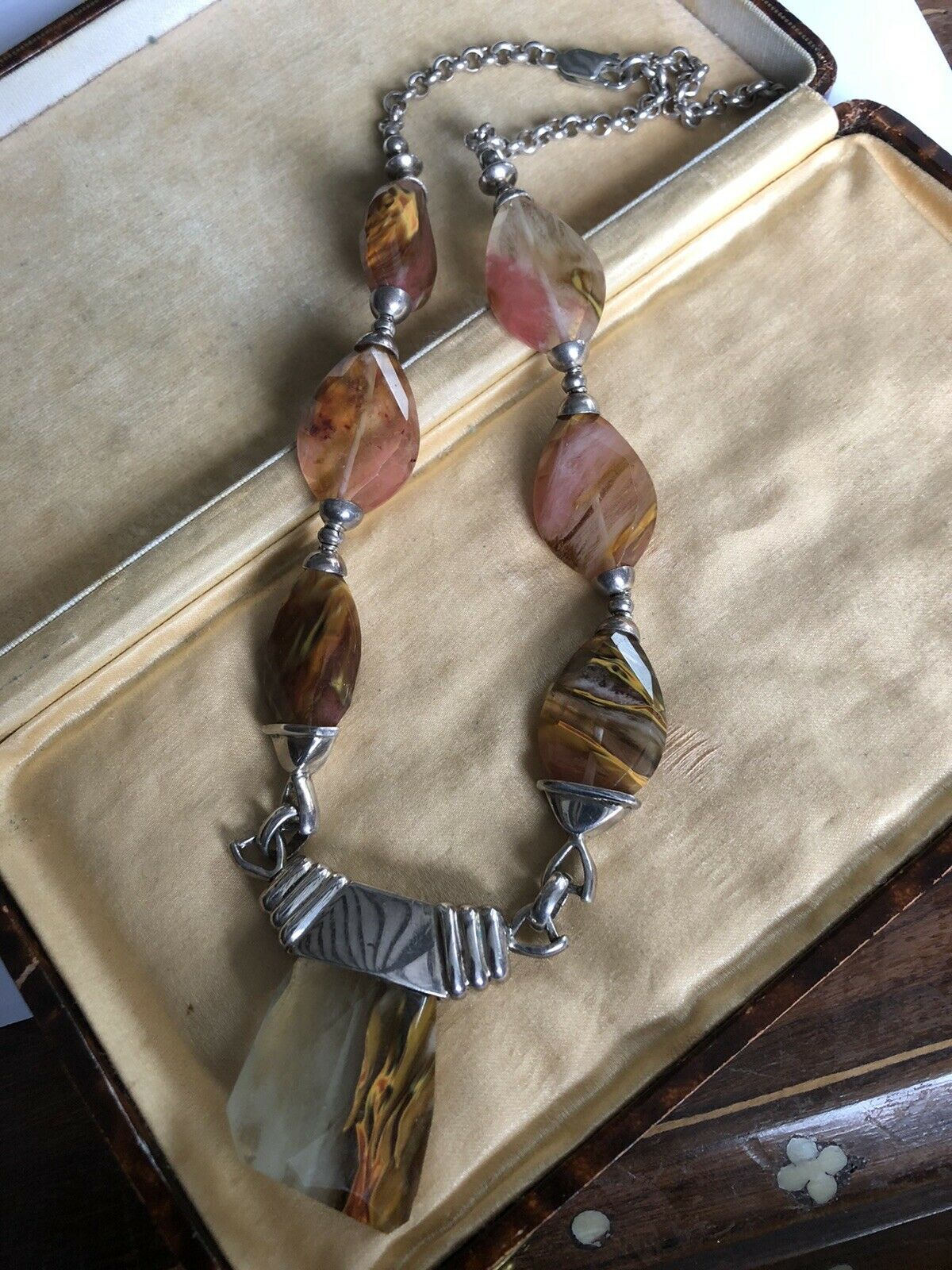 Vintage Silver 925 Natural Stone Statement Necklace
