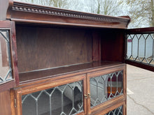 Edwardian Oak Sectional Bookcase With Lead light Glazing.