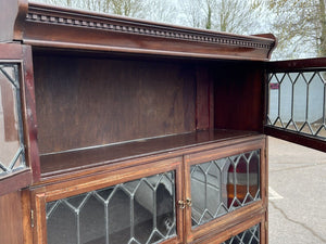 Edwardian Oak Sectional Bookcase With Lead light Glazing.
