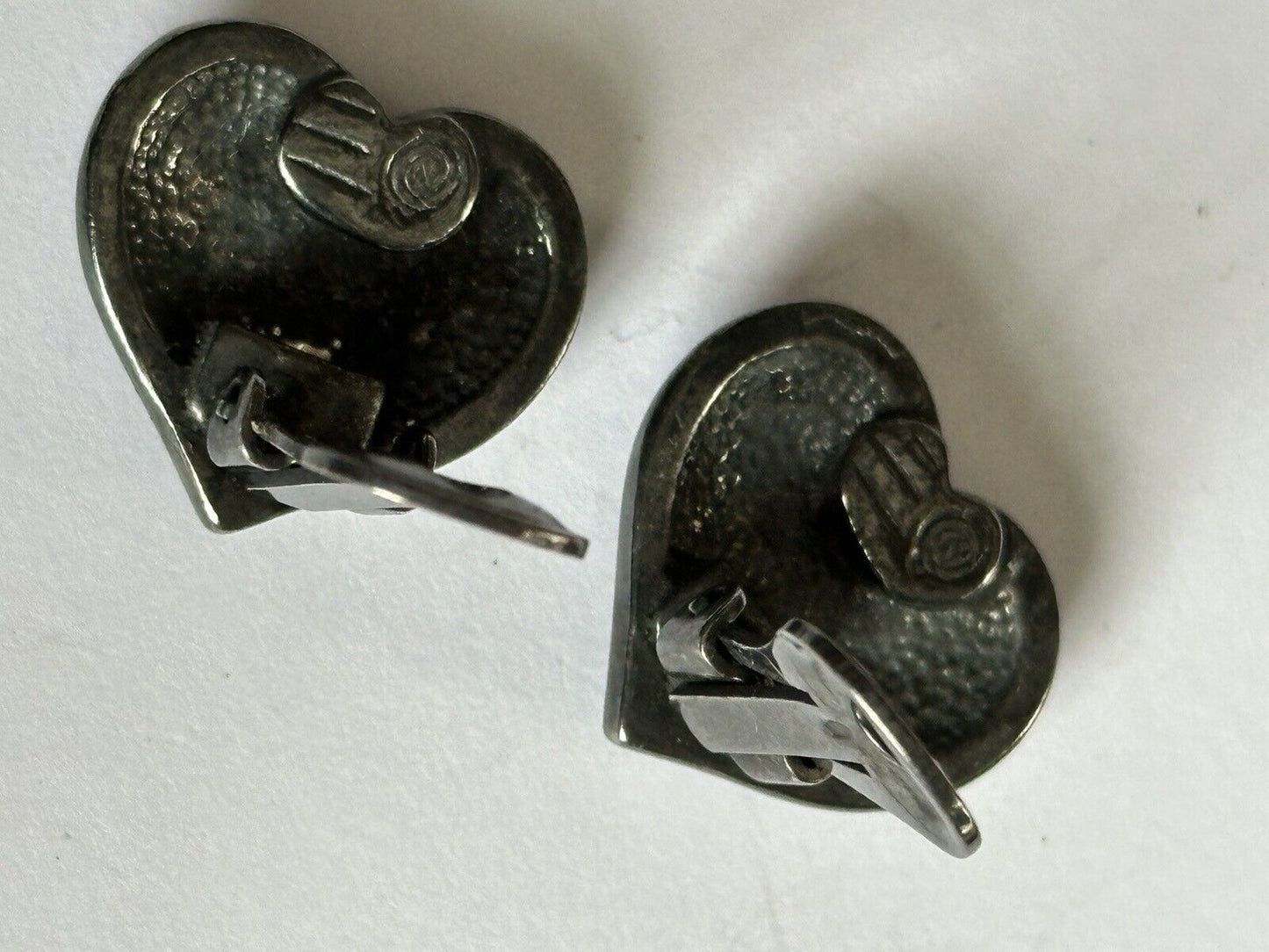 Vintage Red Enamel Heart Clip On Earrings