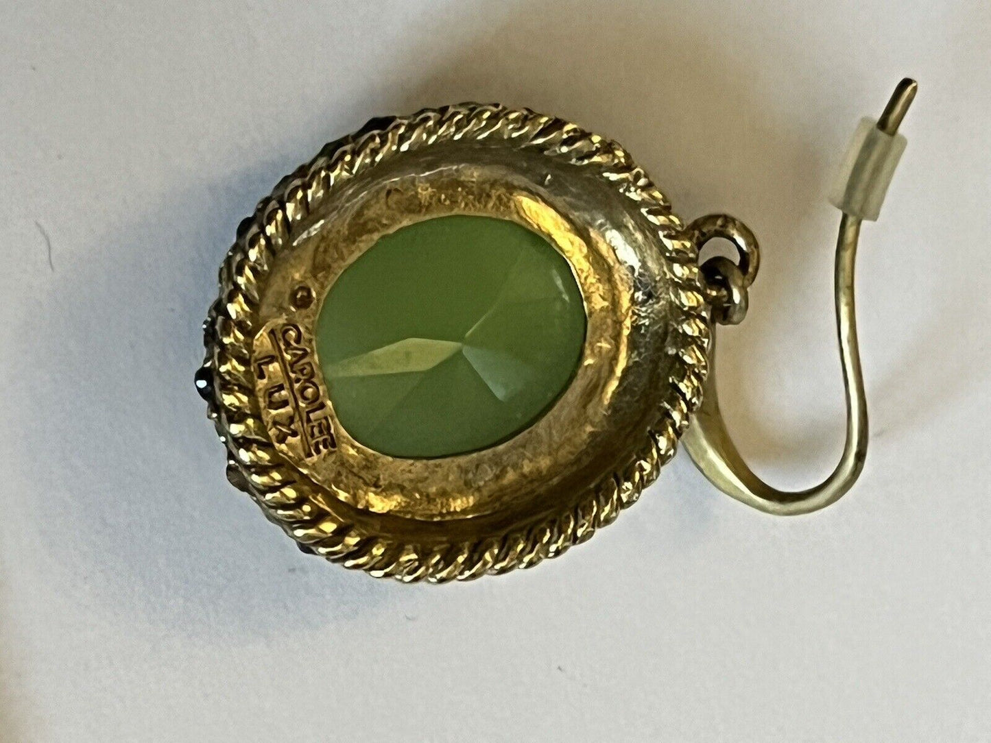 Vintage Carolee Lux Green Cabochon Diamanté Drop Earrings
