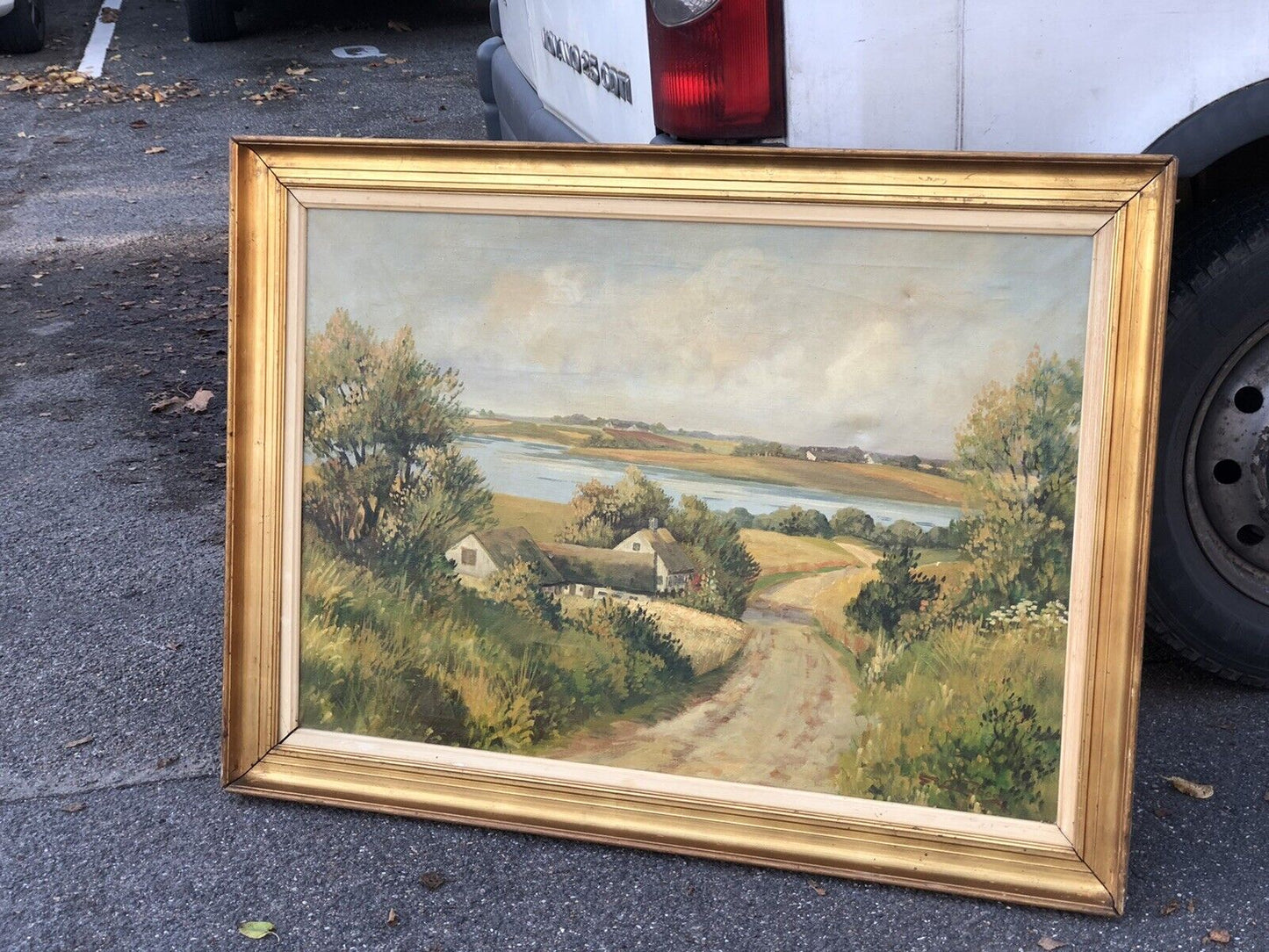 Danish Landscape Oil Painting In Gilt Frame, Signed, Large & Impressive