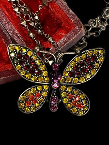 Vintage Multicoloured Diamanté Butterfly Necklace