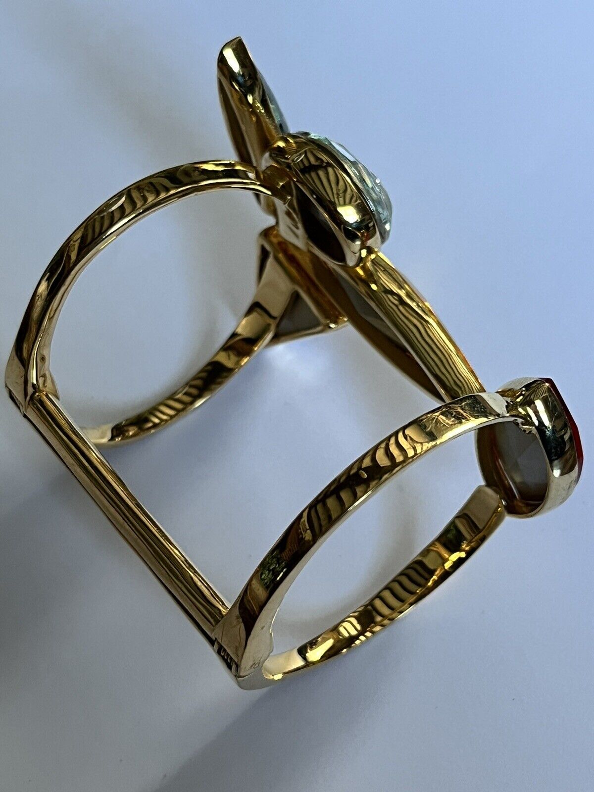 Vintage Double Cuff Gold Plated Statement Multicoloured Diamanté Bracelet
