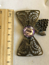 Vintage Large Bow Grapes Etruscan Brooch