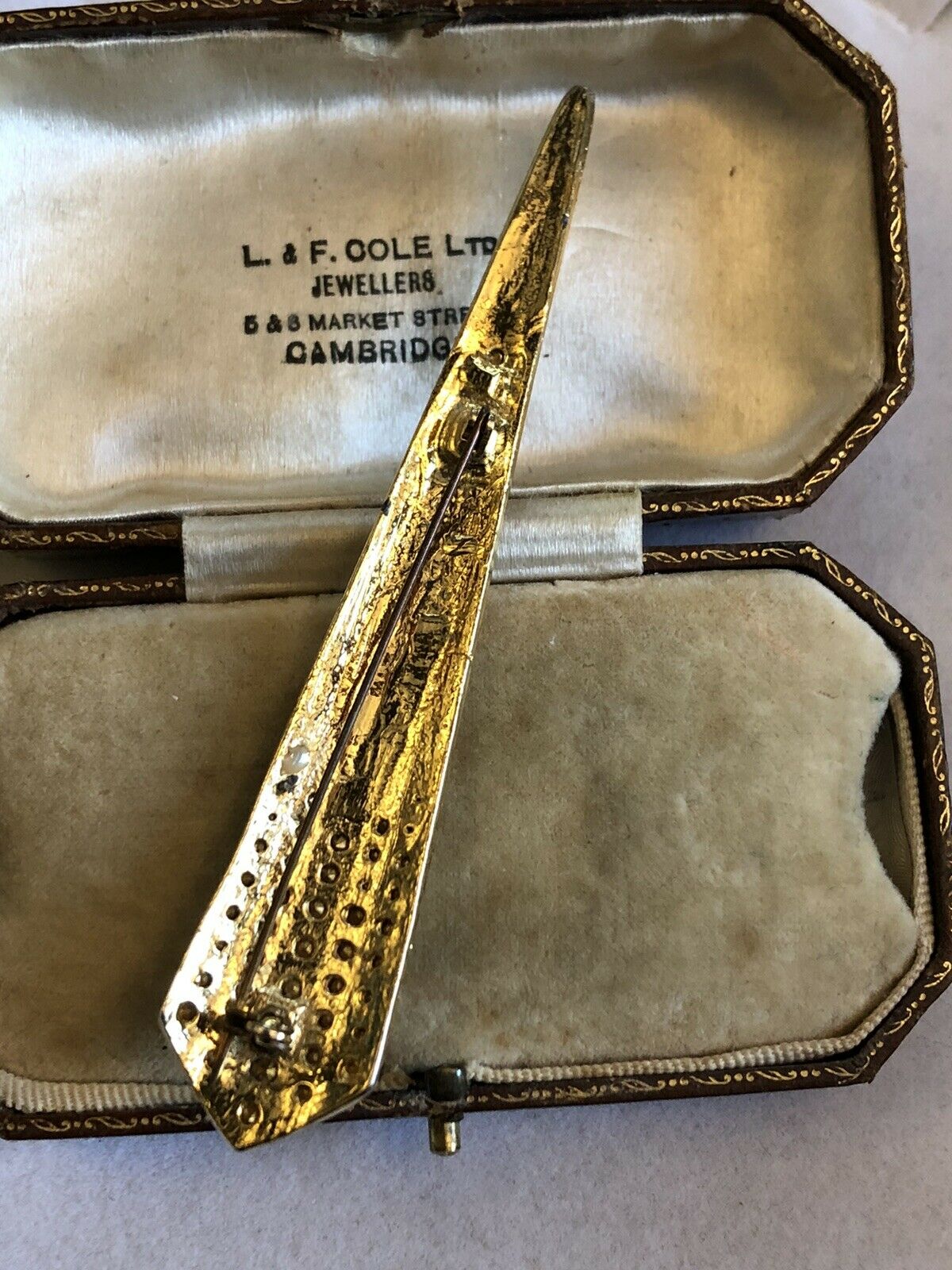 Vintage Deco Gold Tone Enamel Diamanté Statement Brooch