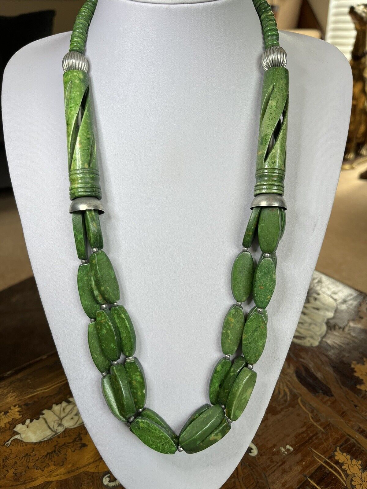 Vintage Natural Green Stone Statement Necklace