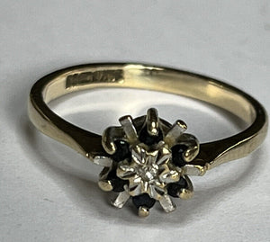 Vintage 9ct Gold Diamond Sapphire Snowflake Ring Size K