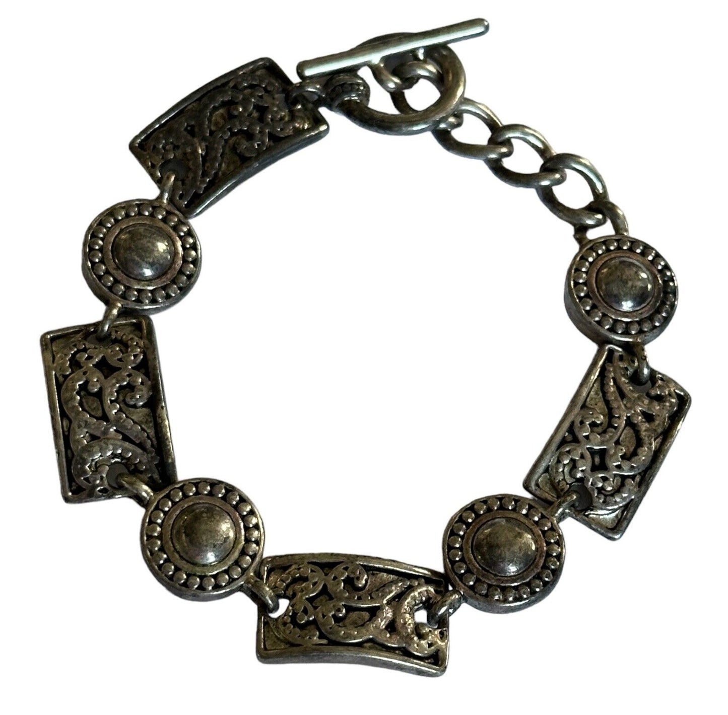 Vintage Silver Tone Etruscan Bracelet Safety Chain
