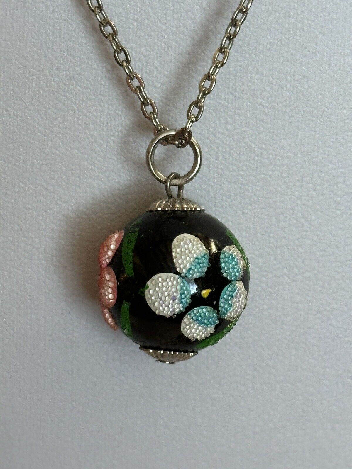 Vintage Multicoloured Flowers Glass Pendant Necklace