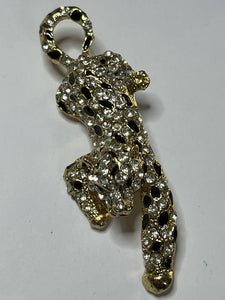 Vintage Gold Tone Diamanté Leopard Statement Brooch