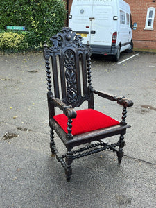 Antique Oak Country House Armchair/ Throne