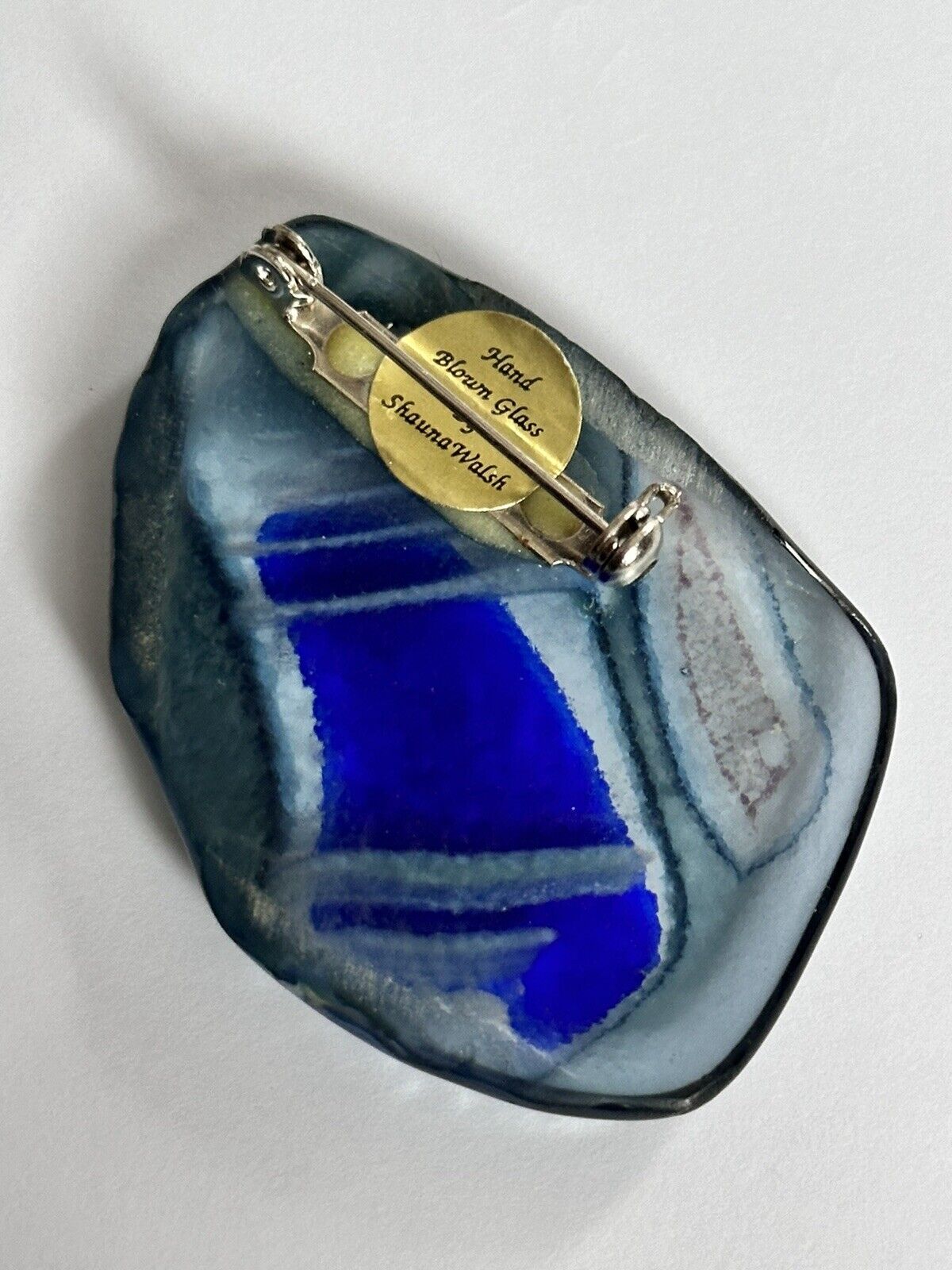 Vintage Blue Hand Blown Glass Brooch