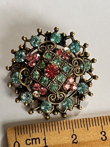 Vintage Signed Coro Blue Pink Clear Diamanté Detailed Brooch