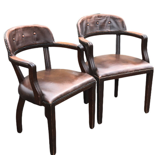 Brown Leather Pair Of Desk Chairs