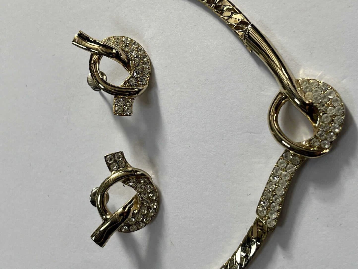 Vintage Pierre Cardin Signed Gold Plated Diamanté Necklace Earring Set