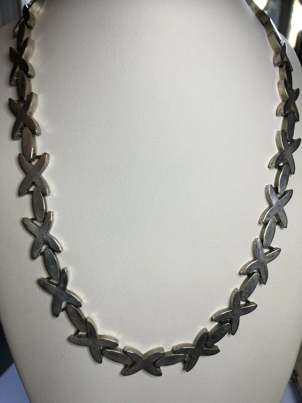 Vintage Silver Tone Modernist Crosses Necklace