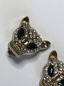 Vintage Jaguar Leopard Diamanté Clip On Earrings