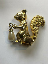 Vintage Gold Tone Squirrel Faux Pearl Brooch