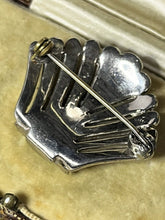 Vintage Deco Silver Tone Marcasite Faux Pearl Shell Brooch