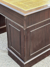 Pedestal Desk With Green Leather Top.