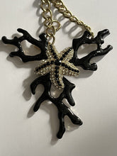 Vintage Black Coral Effect Starfish Diamanté Silver Tone Necklace