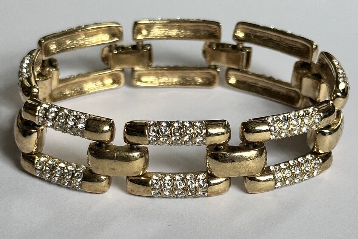 Vintage 1980s Gold Plated Diamanté Link Bracelet