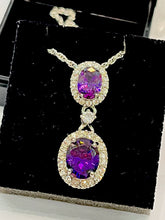 Vintage 1980s Rhodium Plated Purple Crystal Drop Necklace Boxed