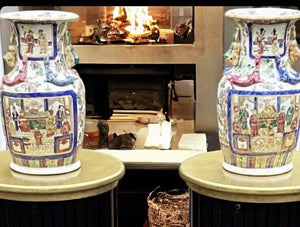 Pair Of Canton Vases. LARGE & IMPRESSIVE.