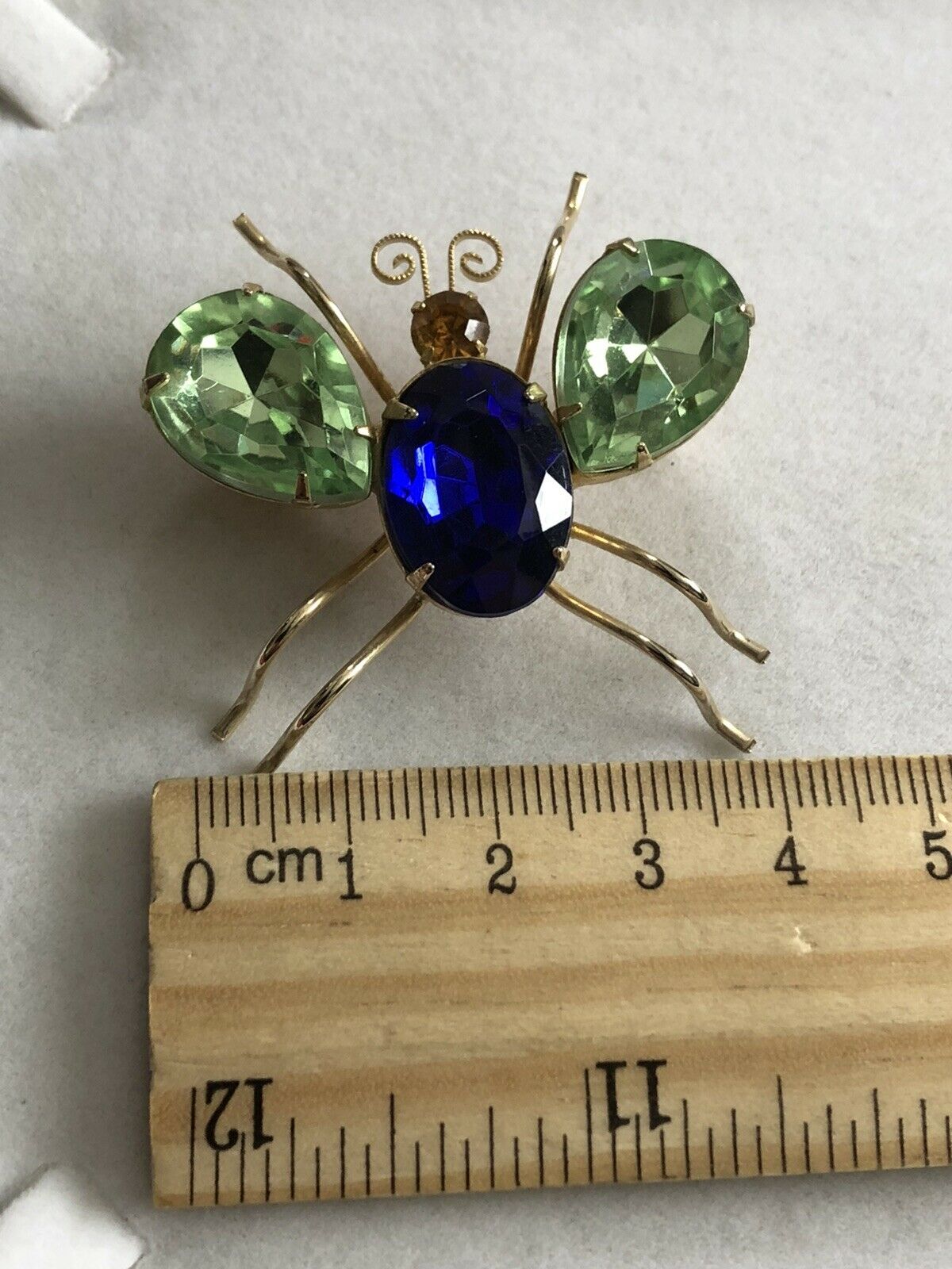 Vintage Diamanté Statement Green Blue Bug Brooch
