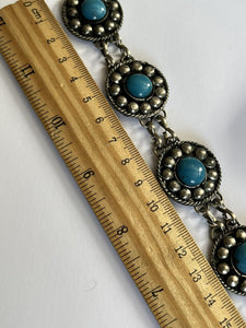 Vintage Silver Tone Faux Turquoise Bead Bracelet
