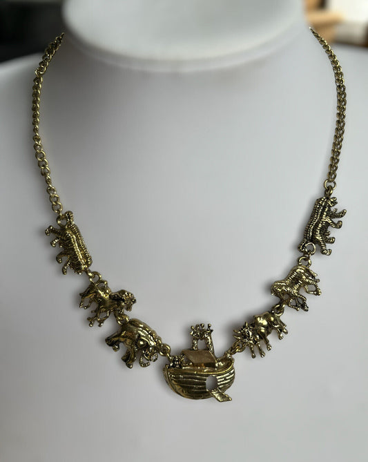 Vintage Gold Tone Noah’s Ark Animals Necklace