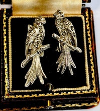 Vintage Silver Tone Marcasite Parrot Clip On Earrings