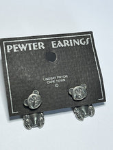 Vintage Pewter Teddy Bear Back Front Pierced Earrings