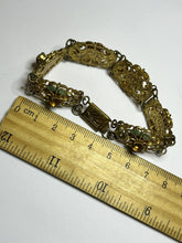 Vintage Gold Tone Filigree Diamanté Pink Orange Green Flowers Bracelet