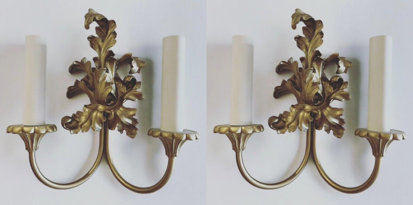 Pair Of Wall Light Sconces, Antique Gold Finish