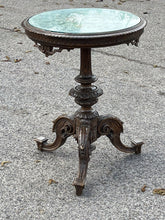 Victorian Lamp Table. Carved Oak With A Tapestry Under Glass Top.