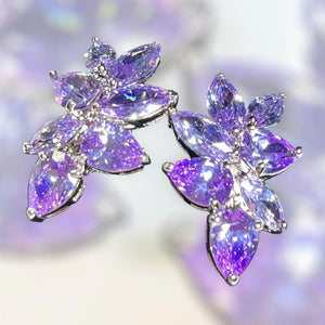 Vintage 1980s Rhodium Plated Purple Crystal Earrings New Old Stock Boxed