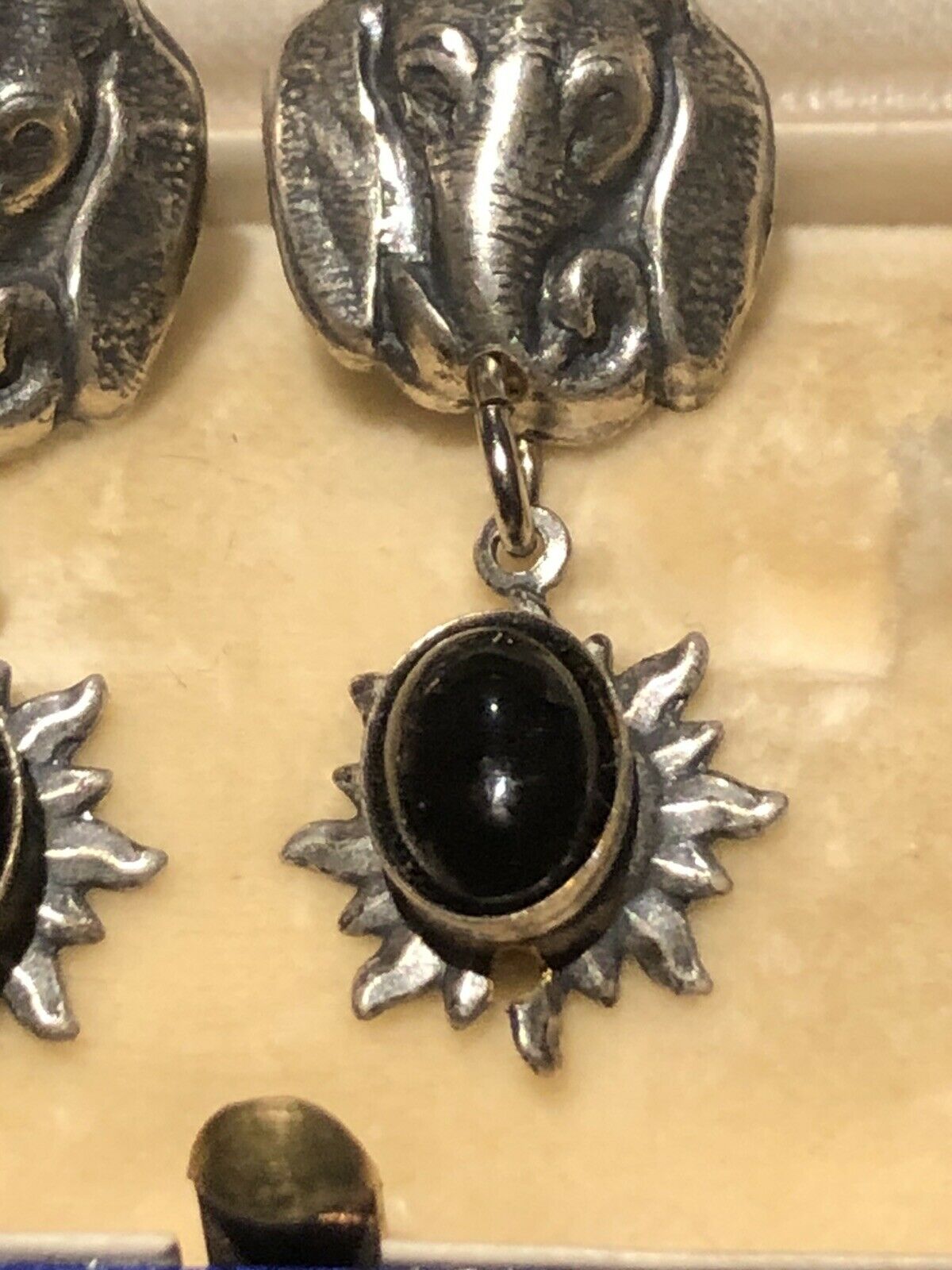 Vintage Silver Tone Elephant Drop Earrings
