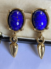 Vintage Gold Tone Faux Lapis Lazuli Drop Earrings