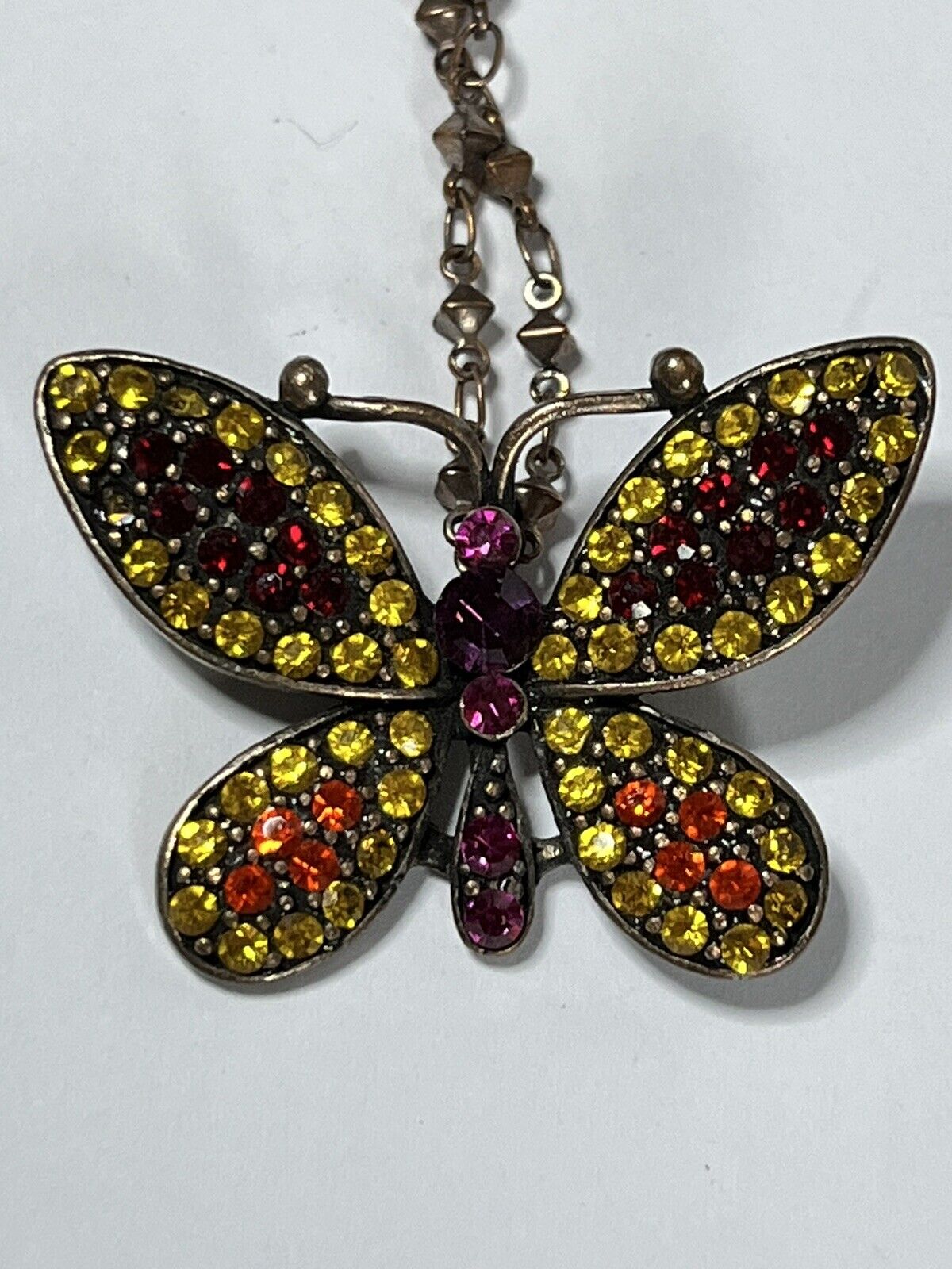 Vintage Multicoloured Diamanté Butterfly Necklace