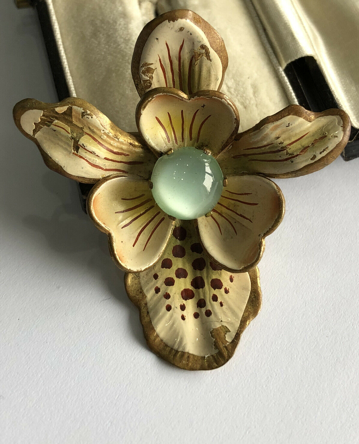 Vintage Enamel Orchid Detailed Brooch