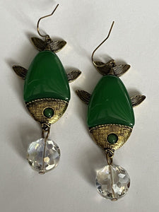 Vintage Statement Green Drop Fish Earrings